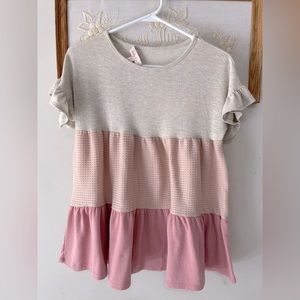 Hailey & Co boutique style babydoll pink ruffle knit sweater top